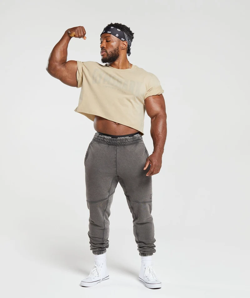 Gymshark Heritage Washed Crop T-Shirt - Desert Beige/Acid Wash Small Ball