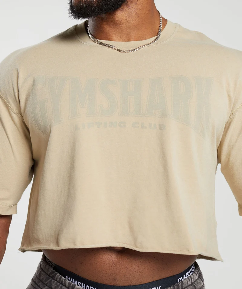 Gymshark Heritage Washed Crop T-Shirt - Desert Beige/Acid Wash Small Ball