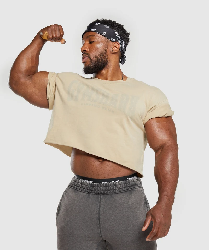 Gymshark Heritage Washed Crop T-Shirt - Desert Beige/Acid Wash Small Ball