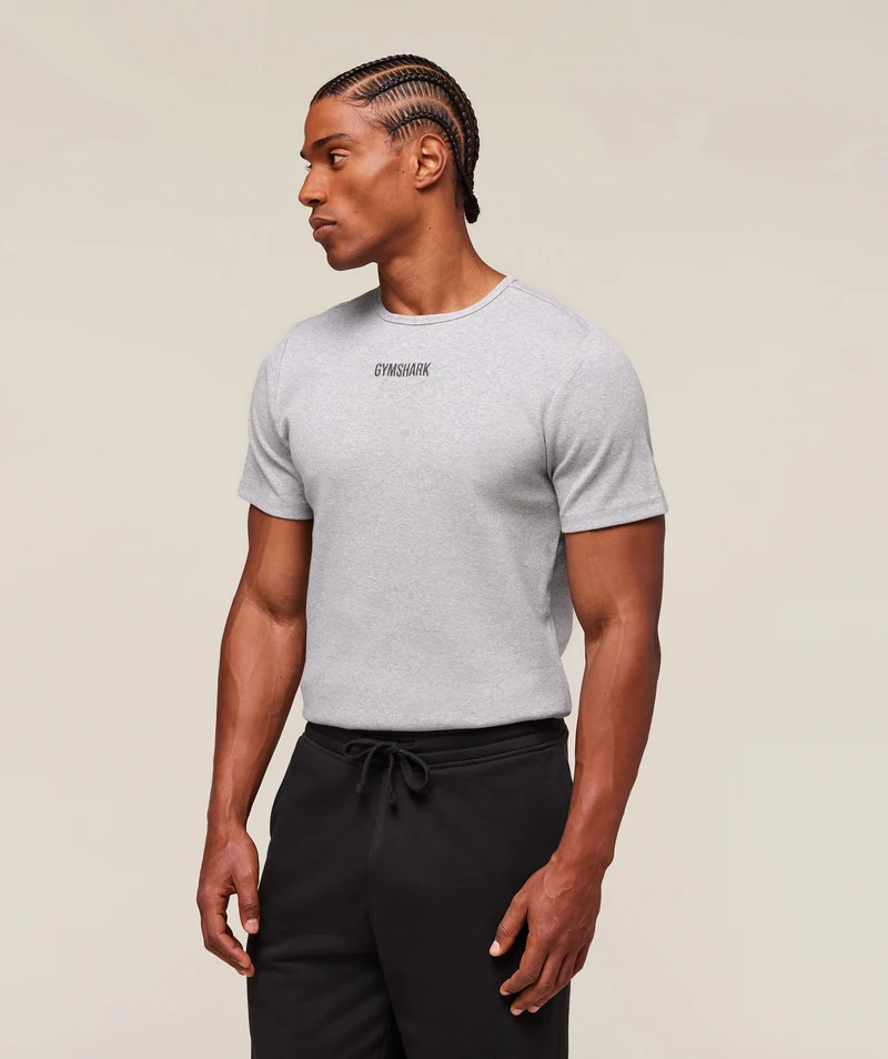 Gymshark Premium Ribbed T-Shirt - Light Grey Core Marl