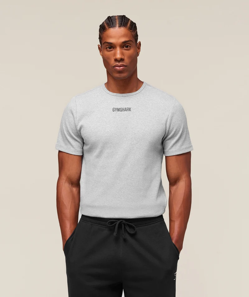 Gymshark Premium Ribbed T-Shirt - Light Grey Core Marl