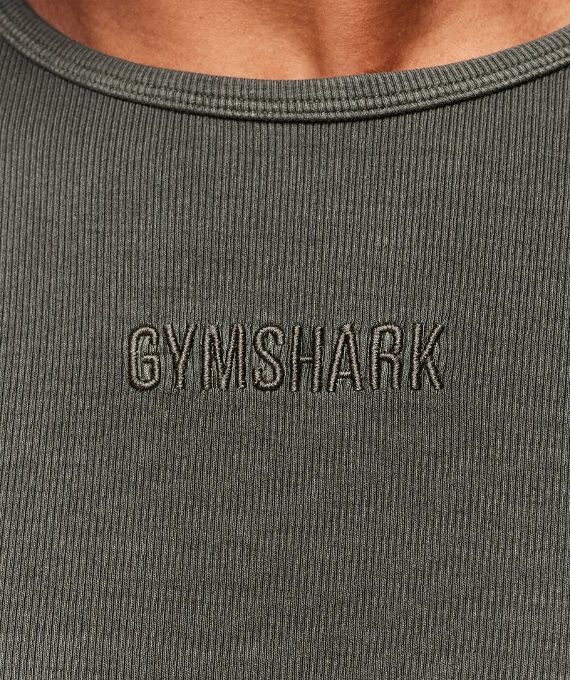 Gymshark Premium Washed Ribbed T-Shirt - Strength Green
