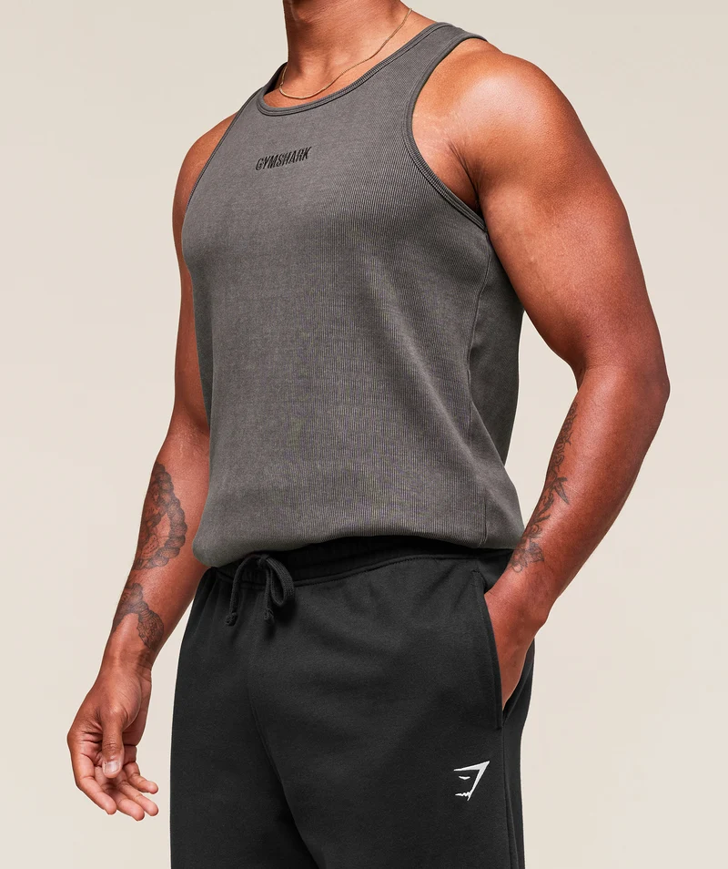 Gymshark Washed Premium Ribbed Tank - Onyx Grey