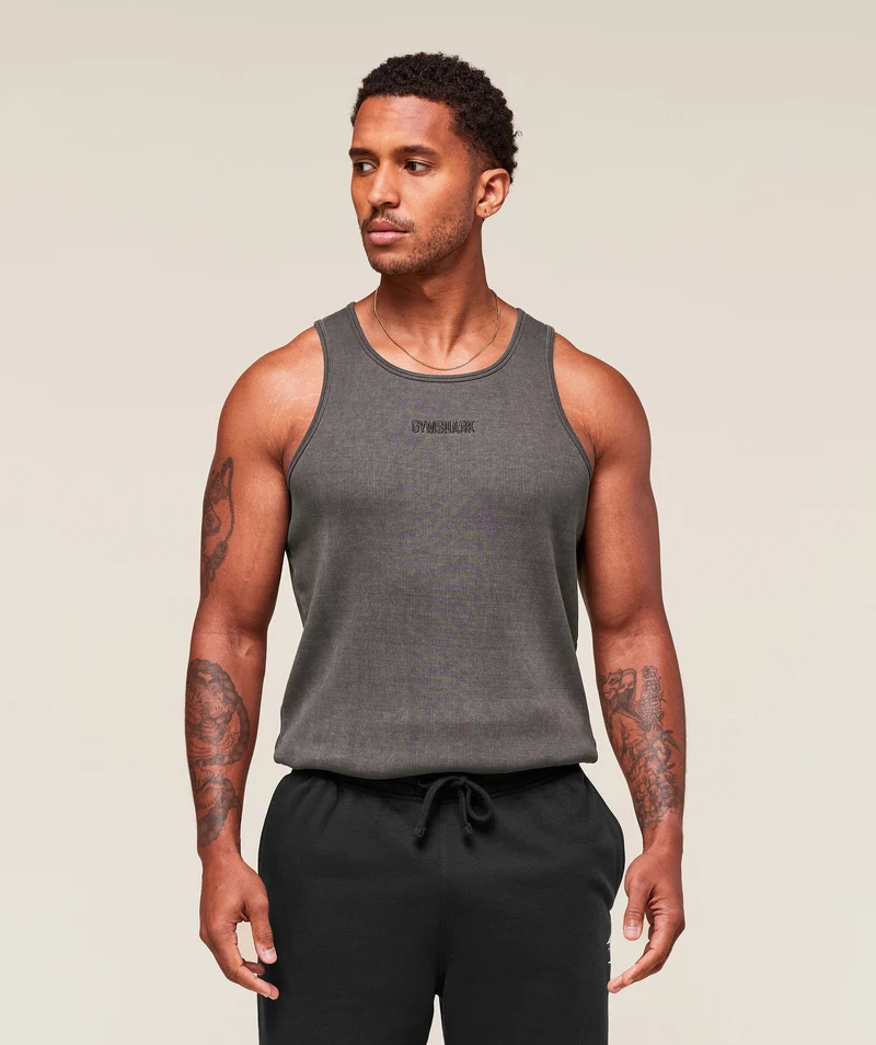 Gymshark Washed Premium Ribbed Tank - Onyx Grey