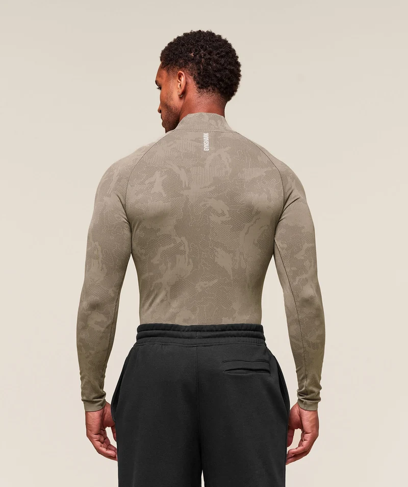 Gymshark Geo Seamless 1/4 Zip - Linen Brown/Camo Brown