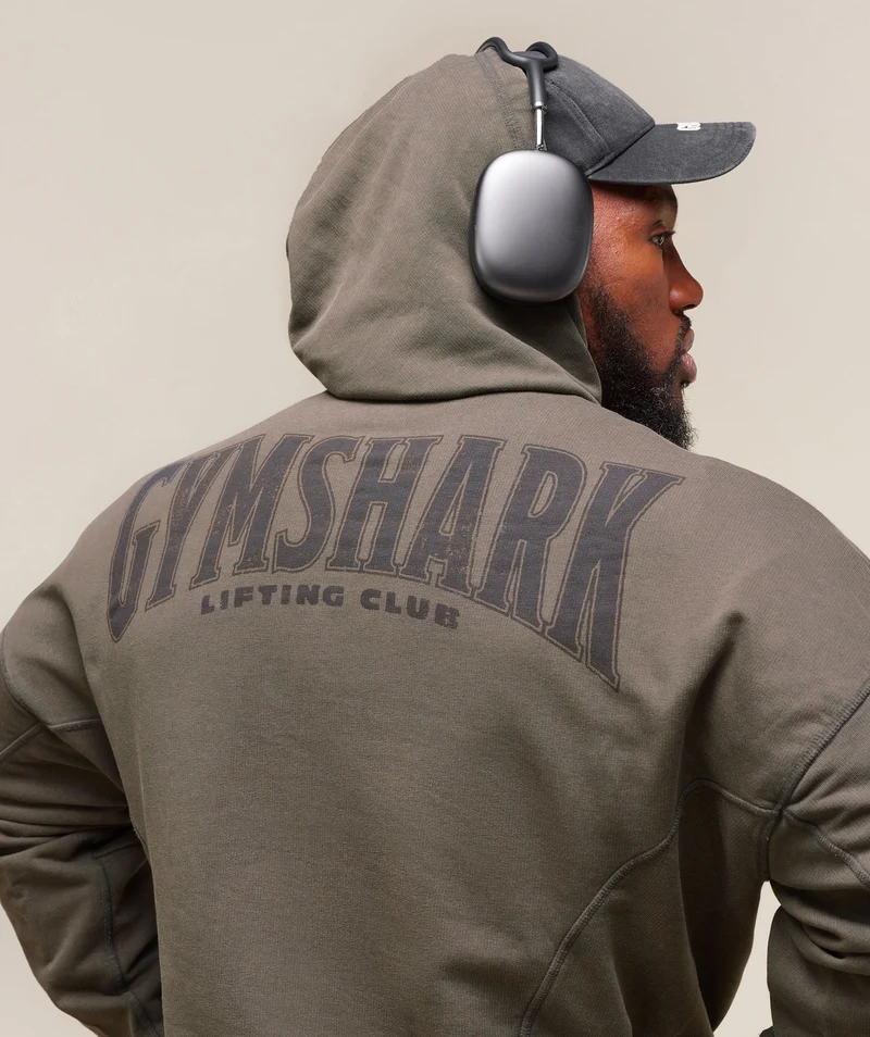 Gymshark Heritage Washed Hoodie - Strength Green/Acid Wash Small Ball