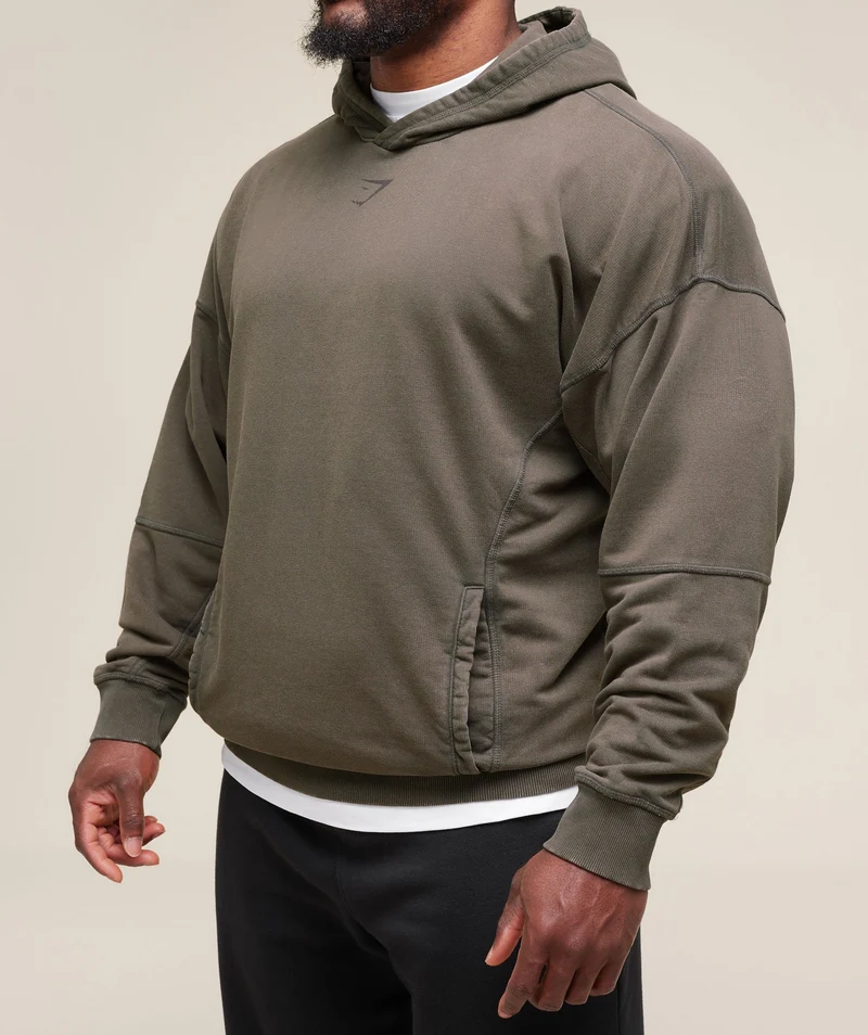 Gymshark Heritage Washed Hoodie - Strength Green/Acid Wash Small Ball
