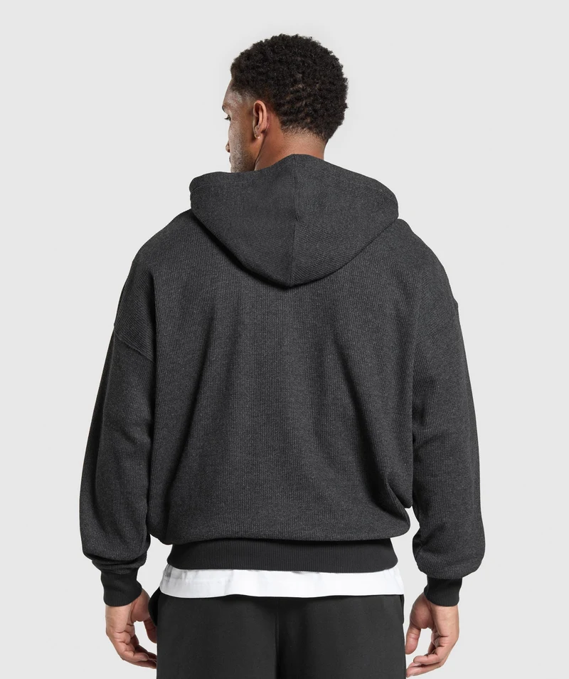 Gymshark Waffle Zip Hoodie - Black/Cotton Part Dye