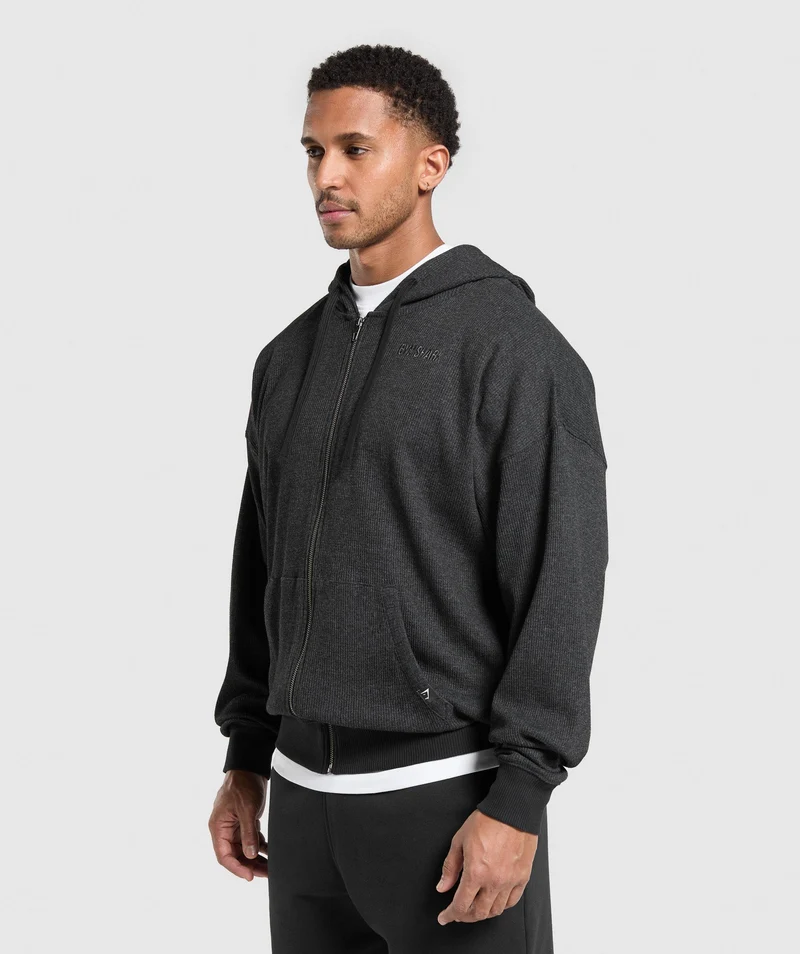 Gymshark Waffle Zip Hoodie - Black/Cotton Part Dye