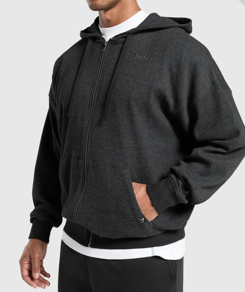 Gymshark Waffle Zip Hoodie - Black/Cotton Part Dye