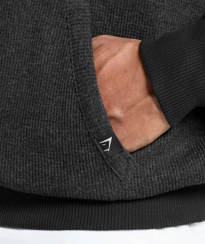 Gymshark Waffle Zip Hoodie - Black/Cotton Part Dye