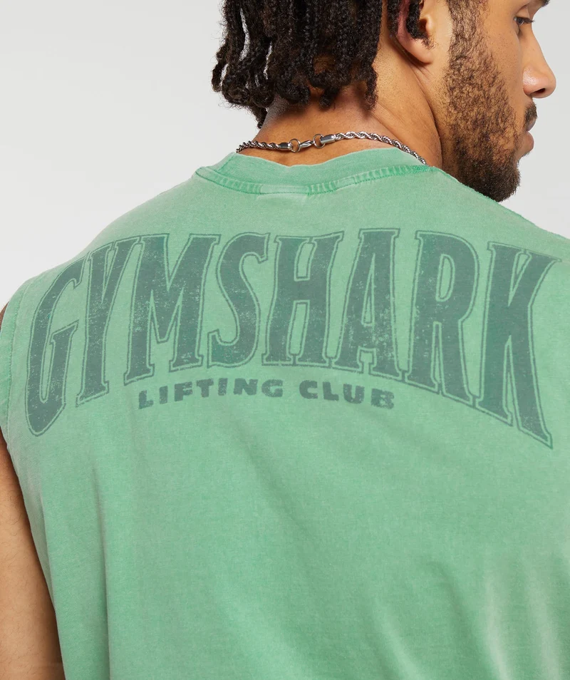 Gymshark Heritage Washed Cut Off T-Shirt - Lagoon Green/Acid Wash Small Ball