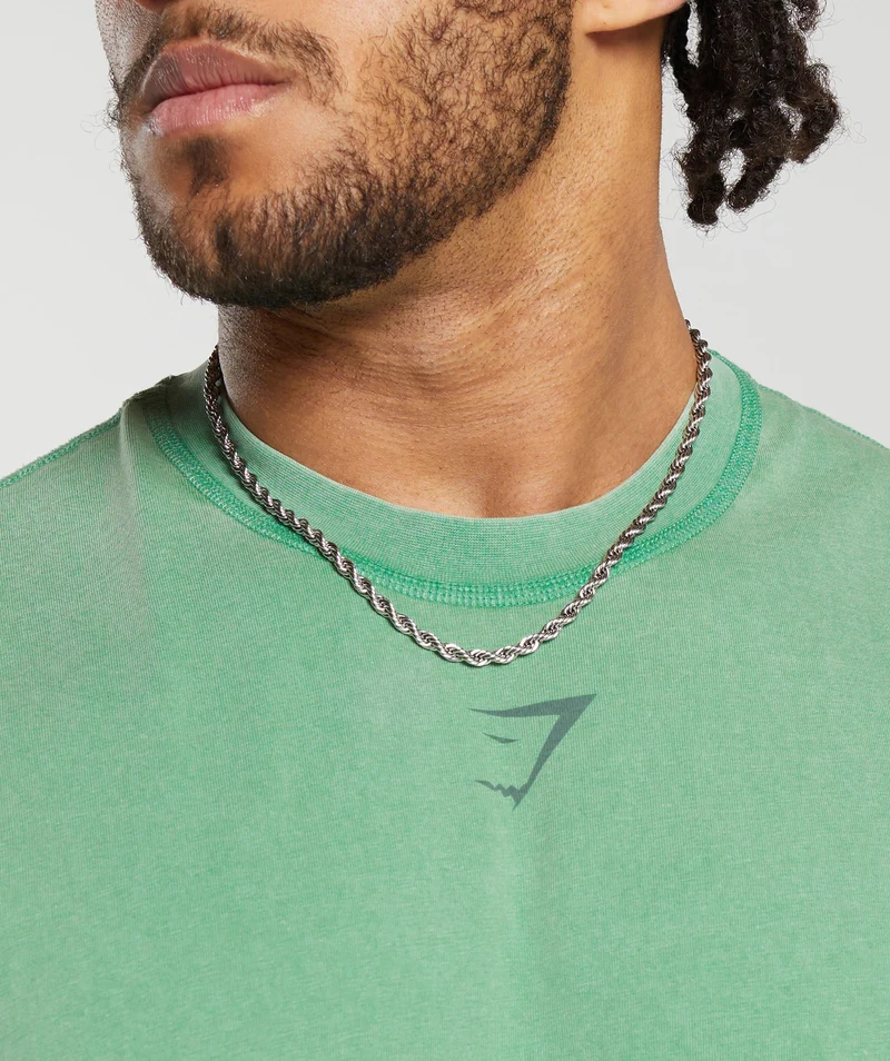 Gymshark Heritage Washed Cut Off T-Shirt - Lagoon Green/Acid Wash Small Ball
