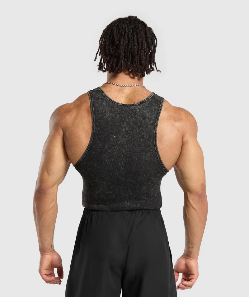 Gymshark Washed Ribbed Tank 1PK - Black/Gel Bleach Wash