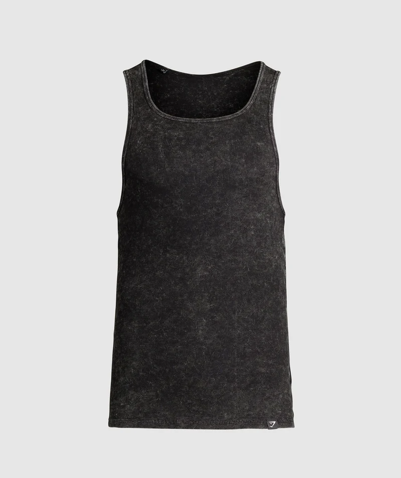 Gymshark Washed Ribbed Tank 1PK - Black/Gel Bleach Wash