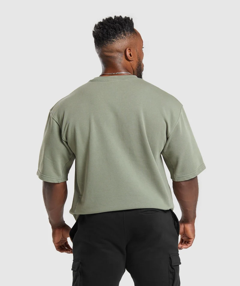 Gymshark Power Washed Short Sleeve Crew - Dusk Green/Acid Wash Small Ball