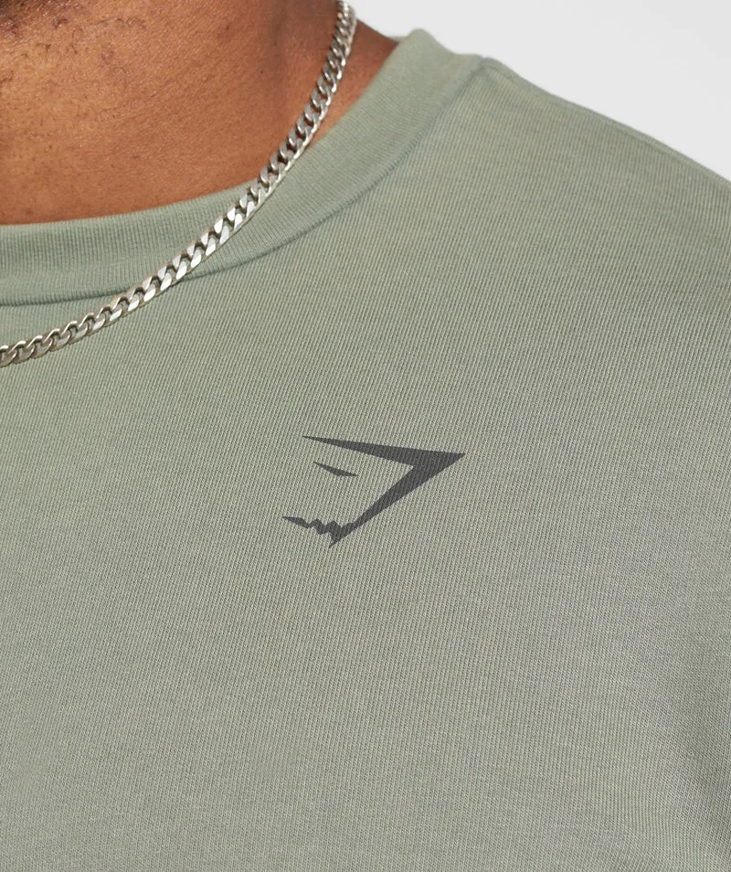 Gymshark Power Washed Short Sleeve Crew - Dusk Green/Acid Wash Small Ball