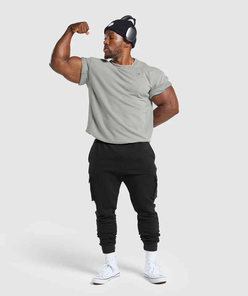 Gymshark Power Washed Short Sleeve Crew - Smokey Grey/Acid Wash Small Ball