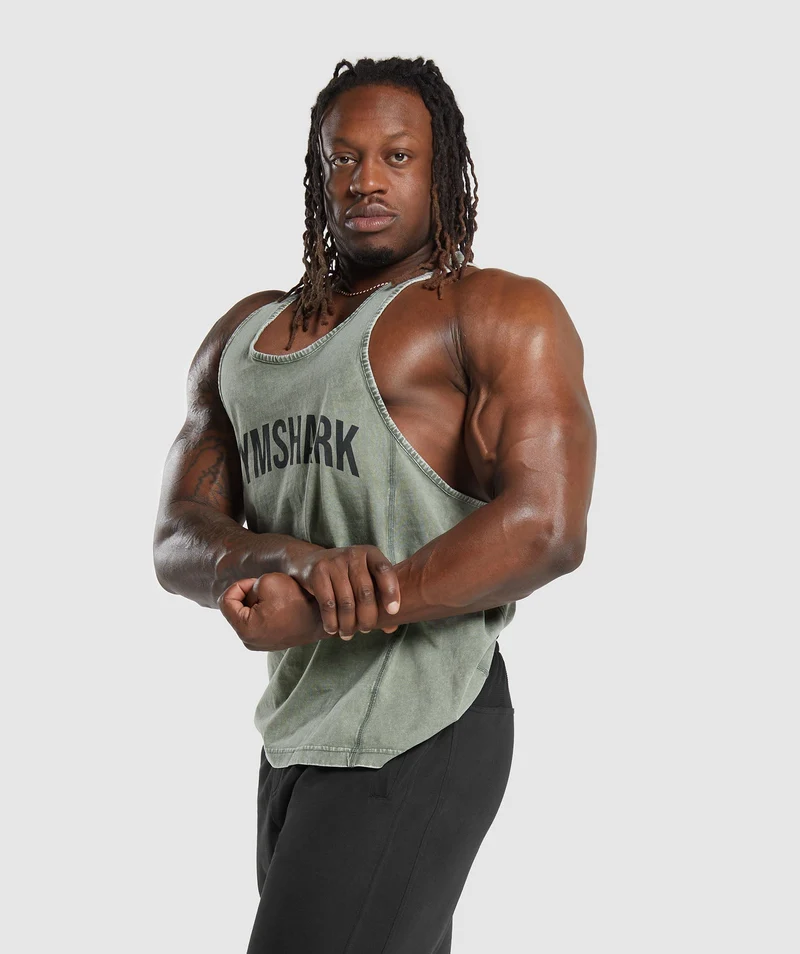 Gymshark Power Washed Stringer - Dusk Green/Acid Wash Small Ball