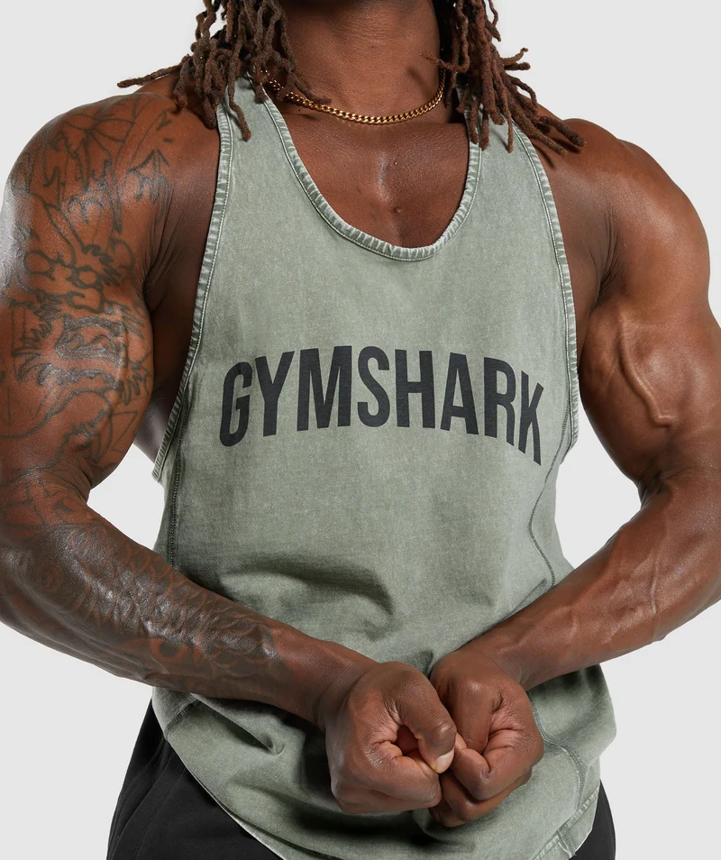 Gymshark Power Washed Stringer - Dusk Green/Acid Wash Small Ball
