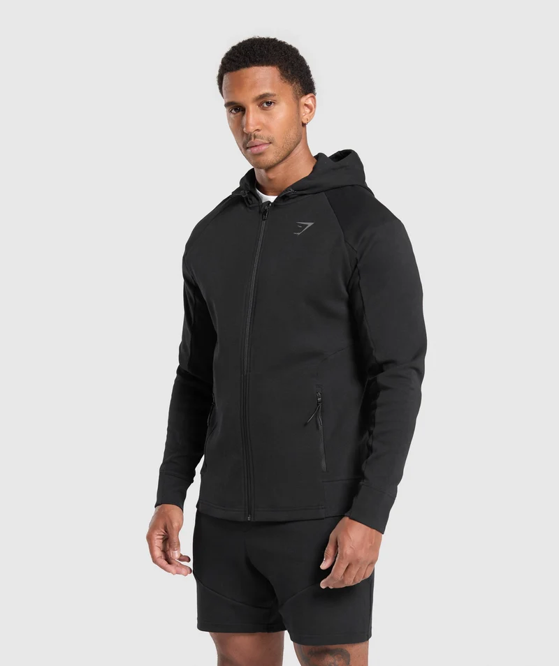 Gymshark Interlock Tech Zip Up Hoodie - Black