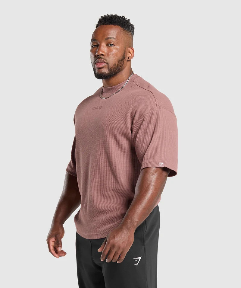 Gymshark Waffle Oversized T-Shirt - Brick Brown