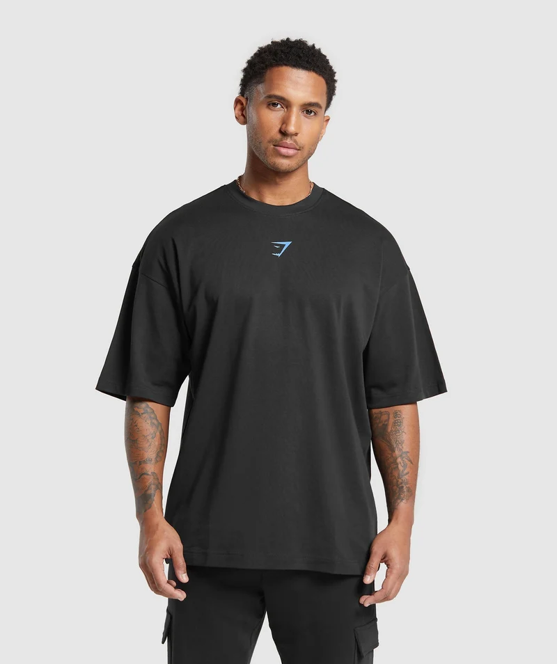 Gymshark Miami Graphic SS T-Shirt - Black/Lats Blue