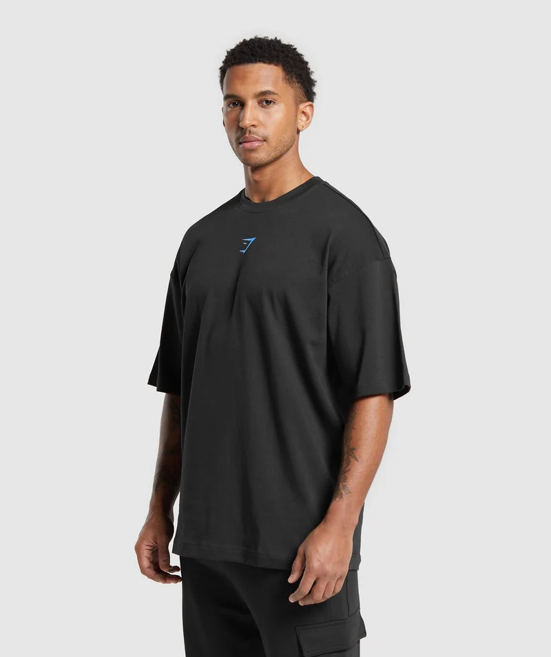 Gymshark Miami Graphic SS T-Shirt - Black/Lats Blue