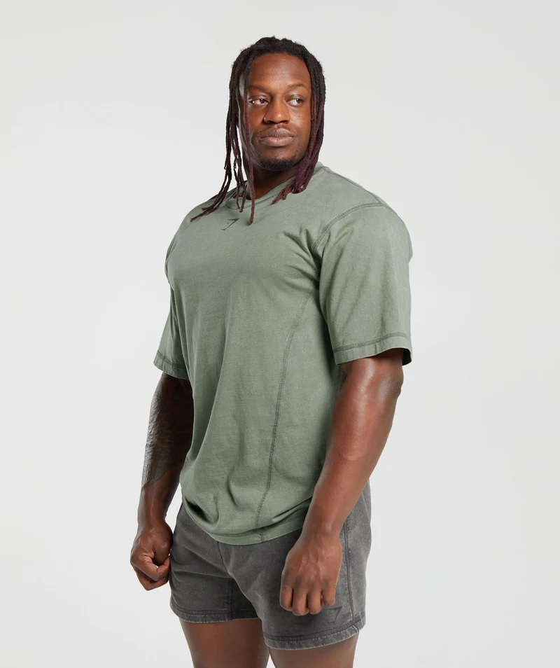 Gymshark Heritage Washed T-Shirt - Dusk Green/Acid Wash Small Ball