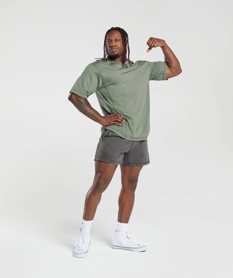Gymshark Heritage Washed T-Shirt - Dusk Green/Acid Wash Small Ball