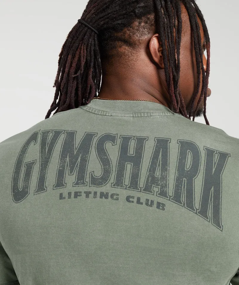 Gymshark Heritage Washed T-Shirt - Dusk Green/Acid Wash Small Ball