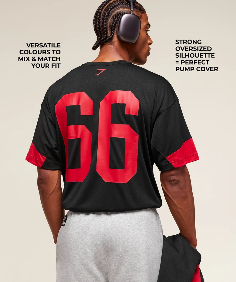 Gymshark Varsity Oversized T-Shirt - Black/Conditioning Red