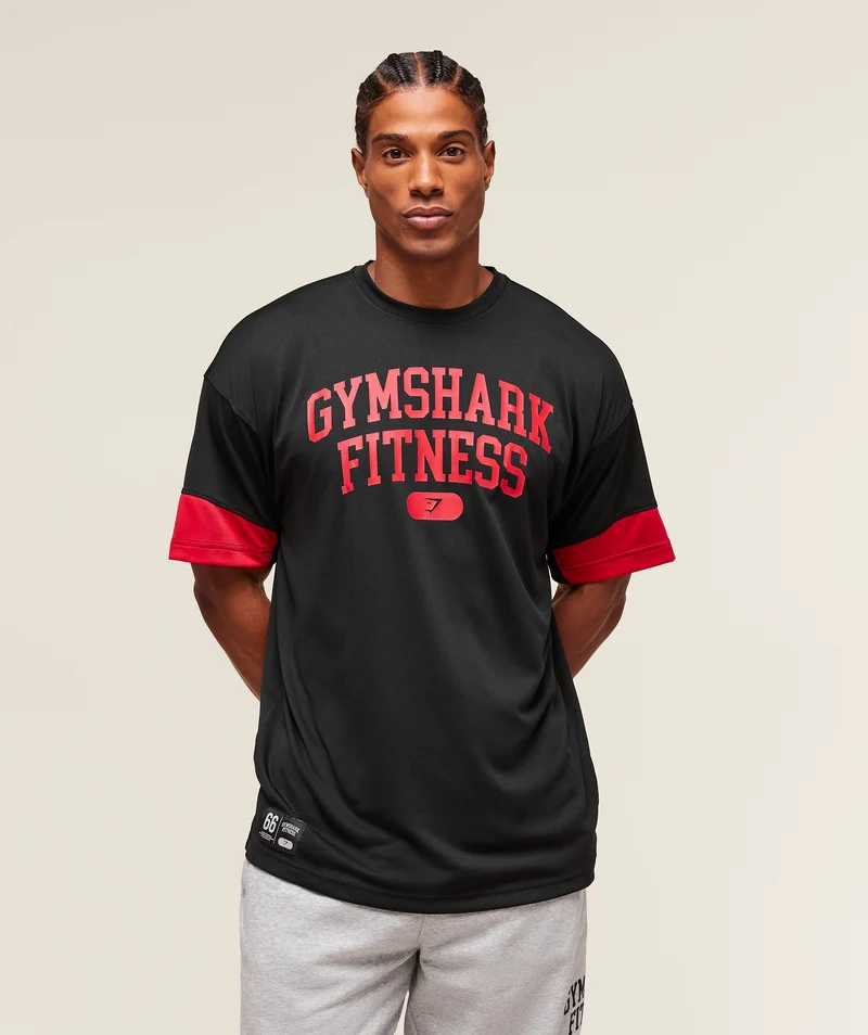 Gymshark Varsity Oversized T-Shirt - Black/Conditioning Red