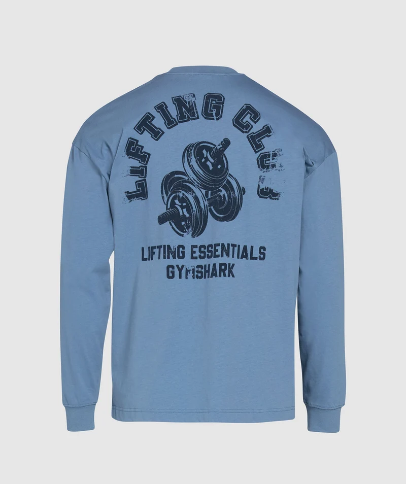 Gymshark Dumbbells Long Sleeve T-Shirt. - Faded Blue