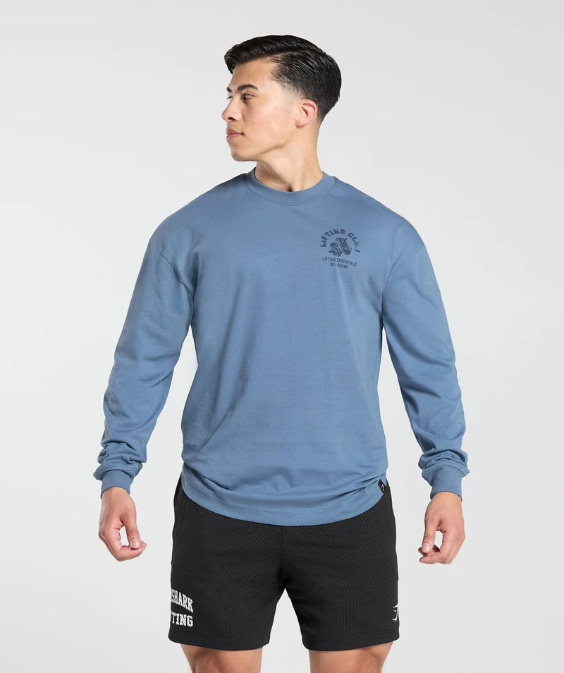 Gymshark Dumbbells Long Sleeve T-Shirt. - Faded Blue