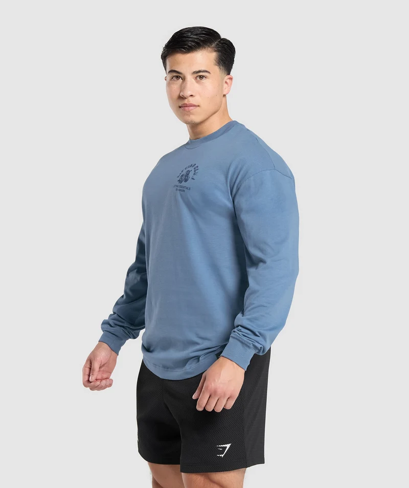 Gymshark Dumbbells Long Sleeve T-Shirt. - Faded Blue