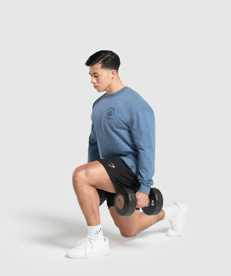 Gymshark Dumbbells Long Sleeve T-Shirt. - Faded Blue