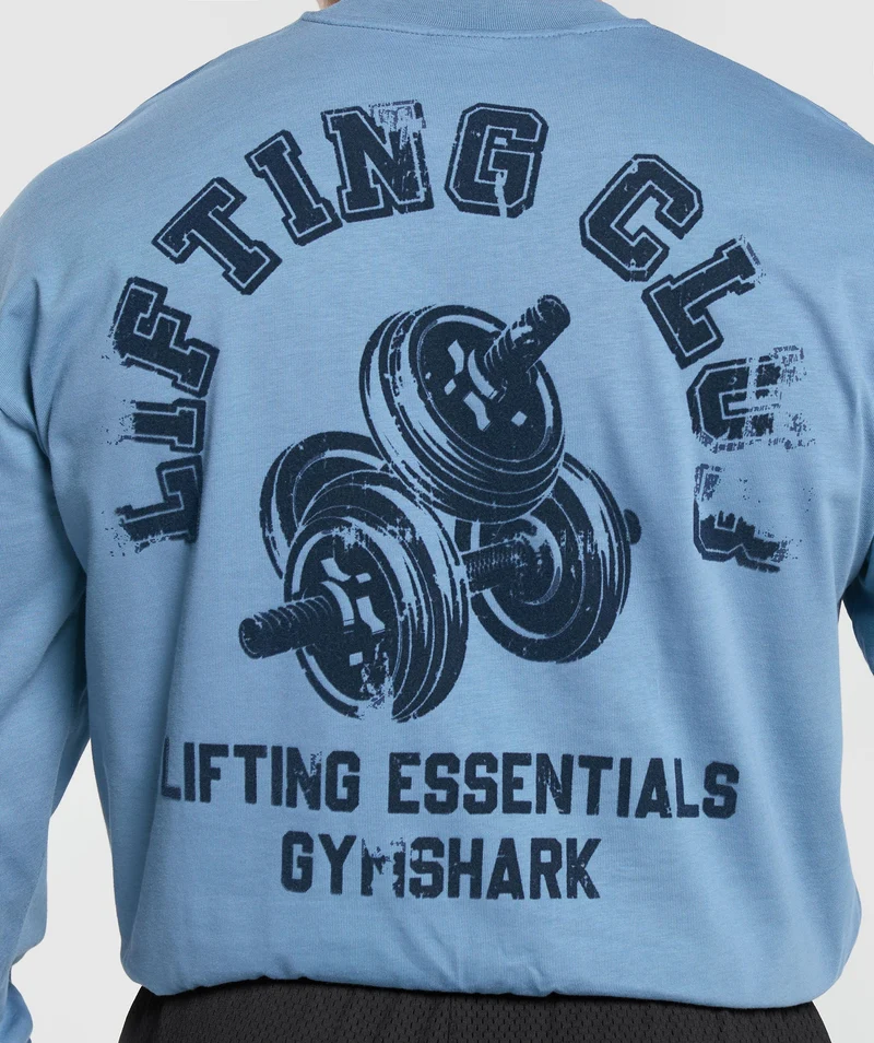 Gymshark Dumbbells Long Sleeve T-Shirt. - Faded Blue