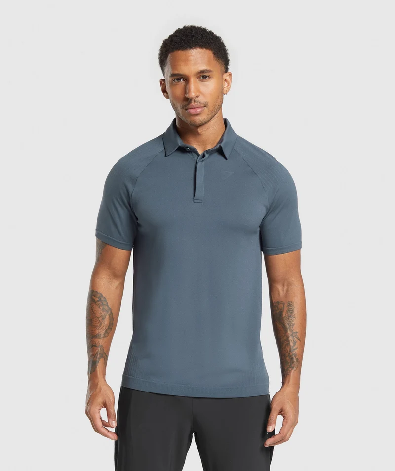 Gymshark Seamless Polo Shirt - Titanium Blue
