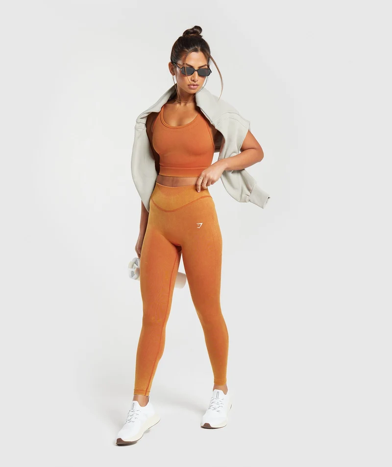 Gymshark Sweat Seamless Washed Midi Tank - Rust Orange/Acid Wash