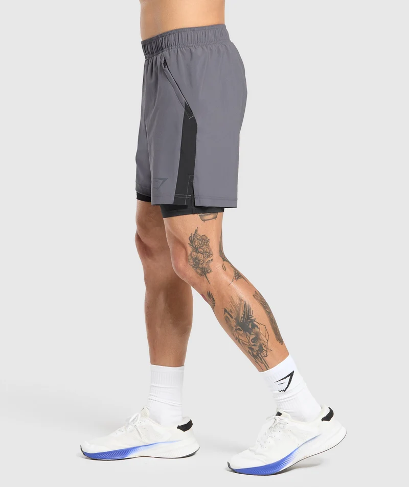 Gymshark Sport 7" 2-in-1 Shorts - Dark Grey/Black
