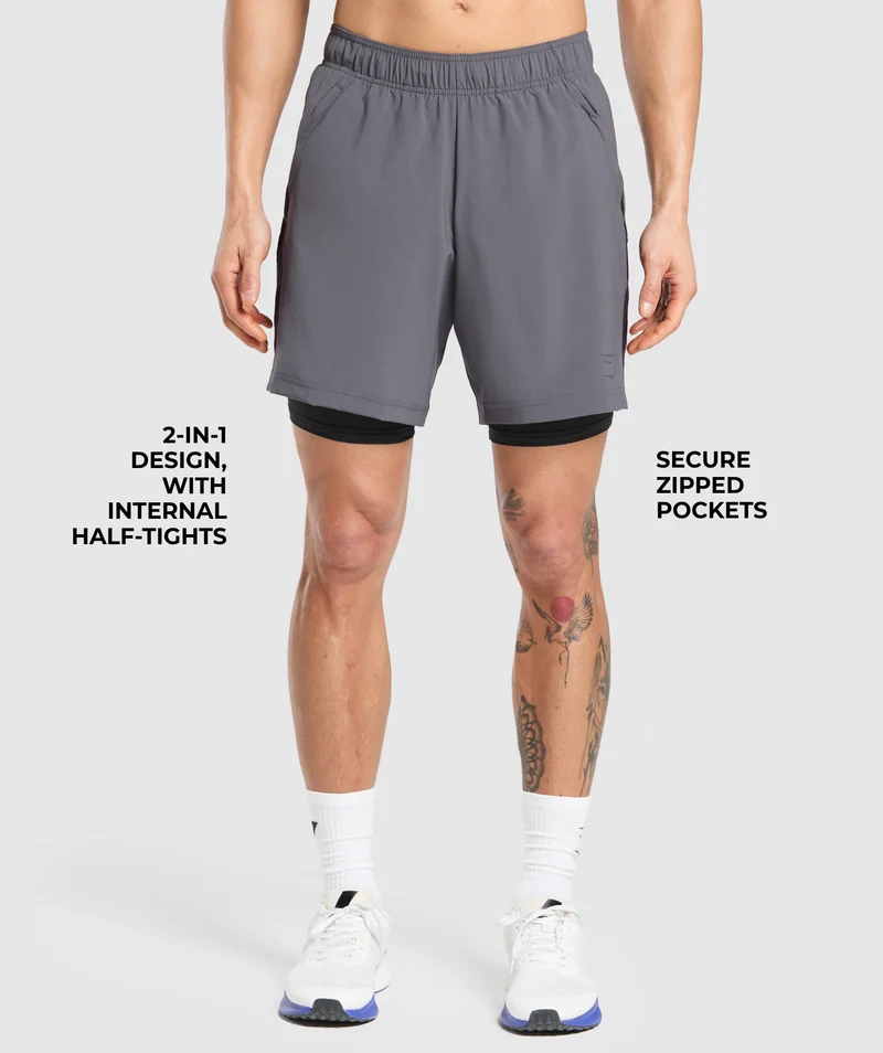 Gymshark Sport 7" 2-in-1 Shorts - Dark Grey/Black