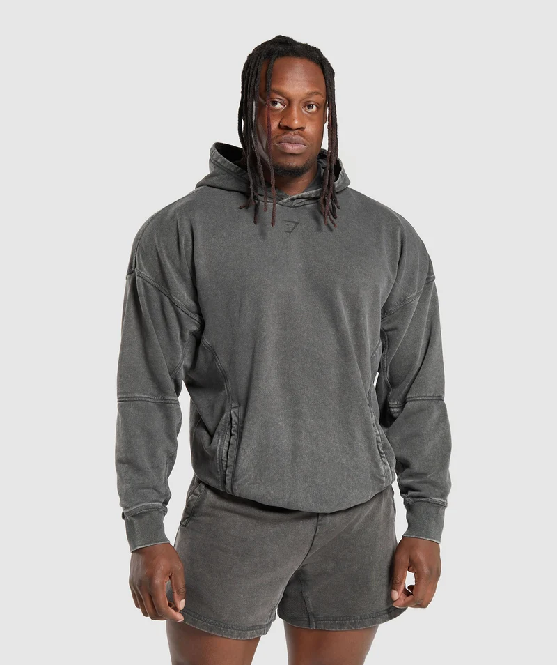 Gymshark Heritage Washed Hoodie - Onyx Grey/Acid Wash Small Ball