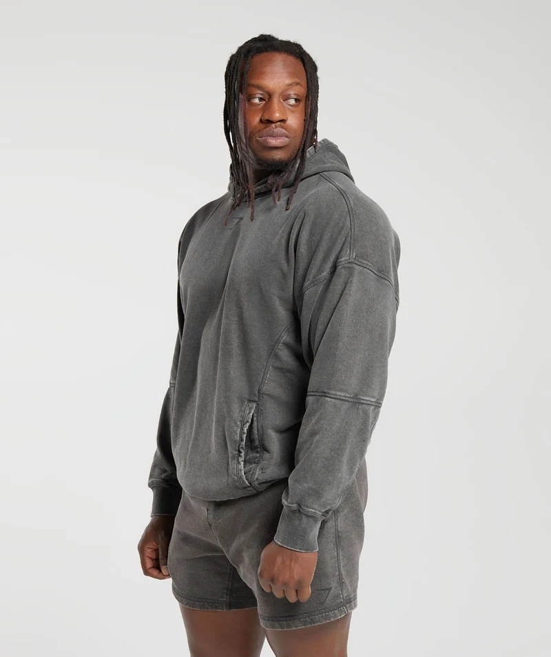 Gymshark Heritage Washed Hoodie - Onyx Grey/Acid Wash Small Ball
