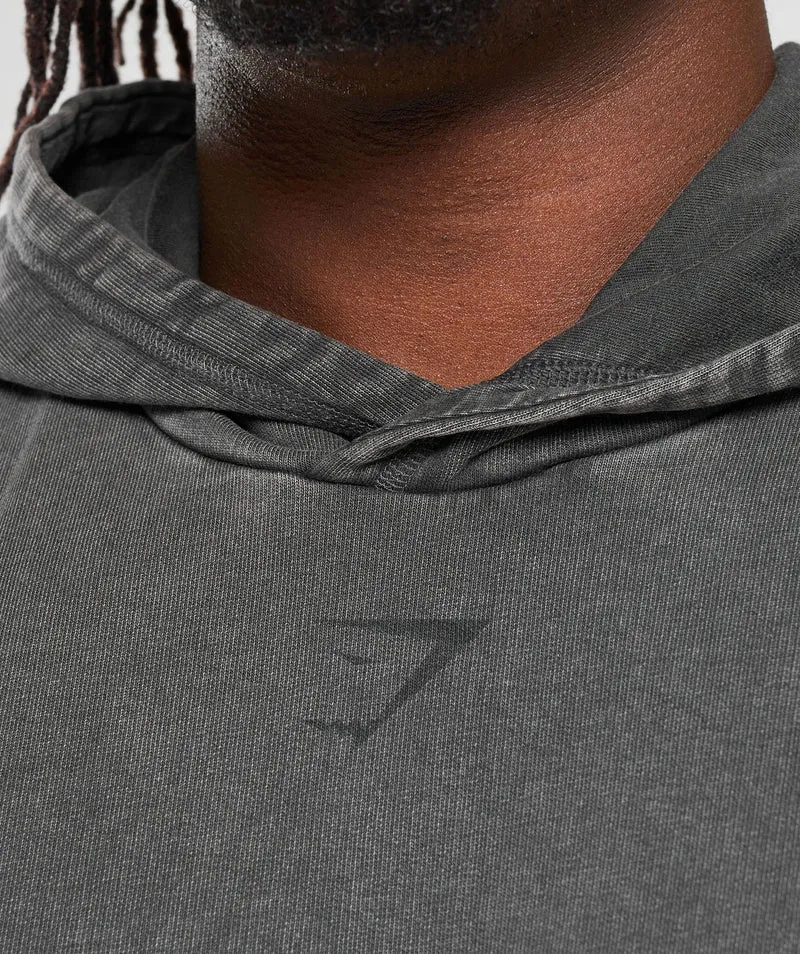 Gymshark Heritage Washed Hoodie - Onyx Grey/Acid Wash Small Ball