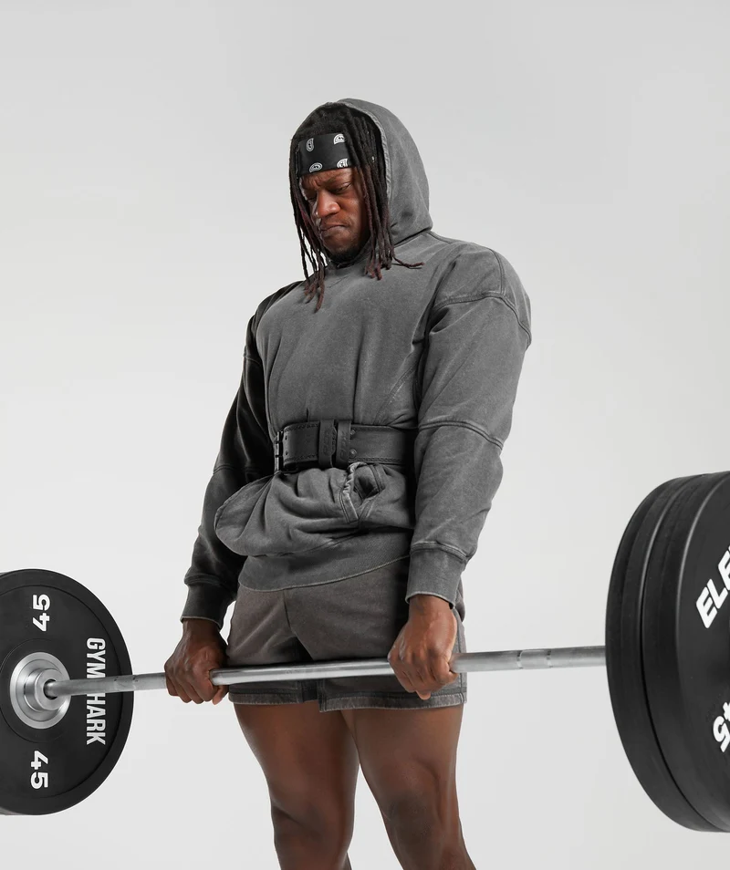 Gymshark Heritage Washed Hoodie - Onyx Grey/Acid Wash Small Ball