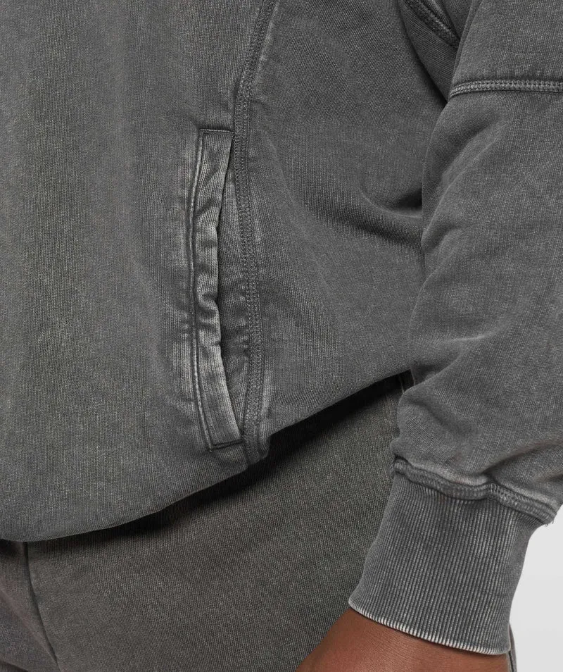 Gymshark Heritage Washed Hoodie - Onyx Grey/Acid Wash Small Ball