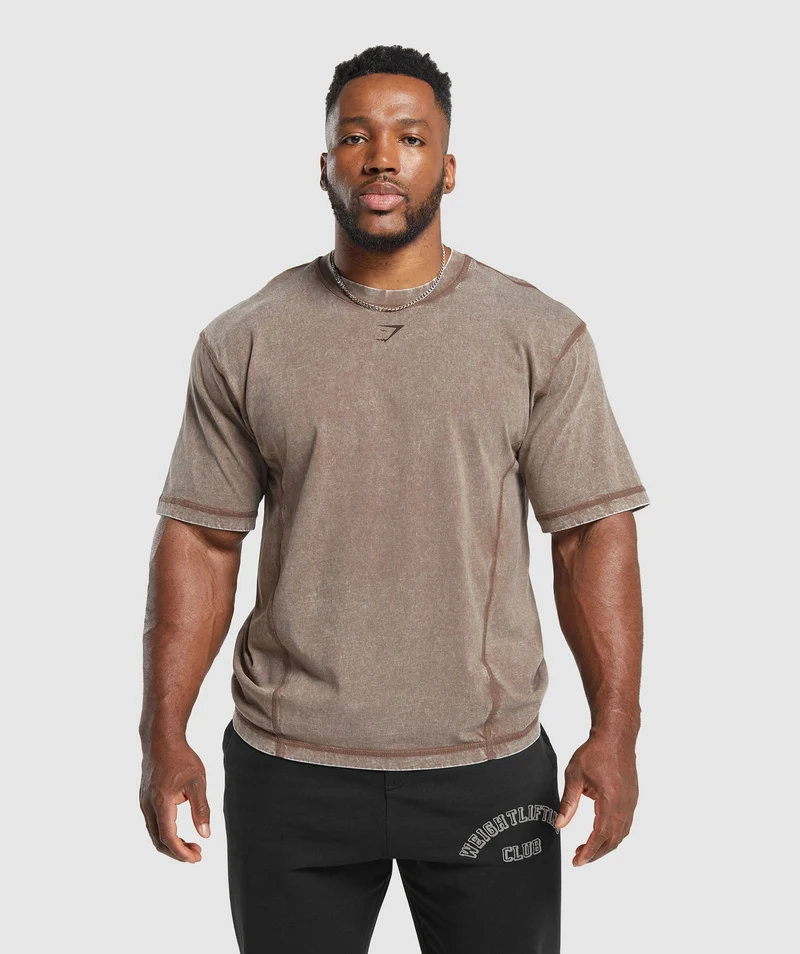 Gymshark Heritage Washed T-Shirt - Penny Brown/Acid Wash Small Ball