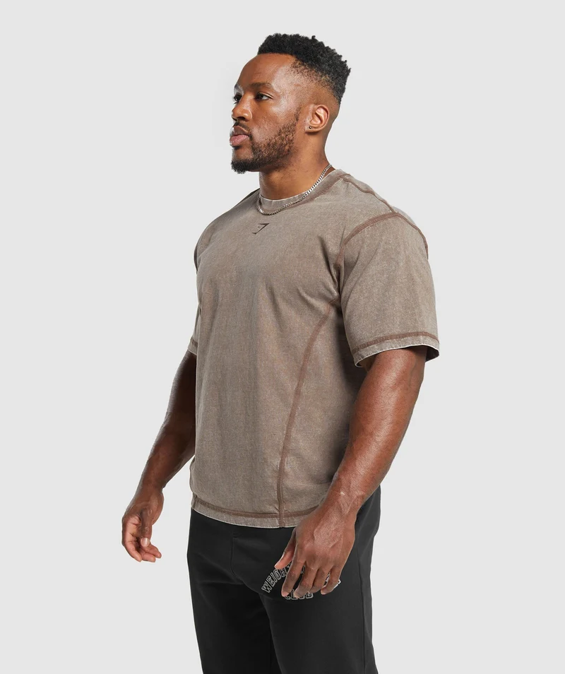 Gymshark Heritage Washed T-Shirt - Penny Brown/Acid Wash Small Ball