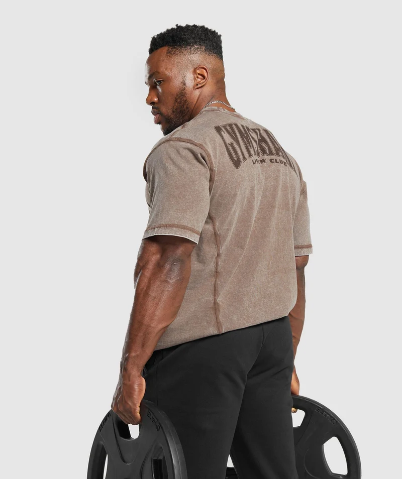 Gymshark Heritage Washed T-Shirt - Penny Brown/Acid Wash Small Ball